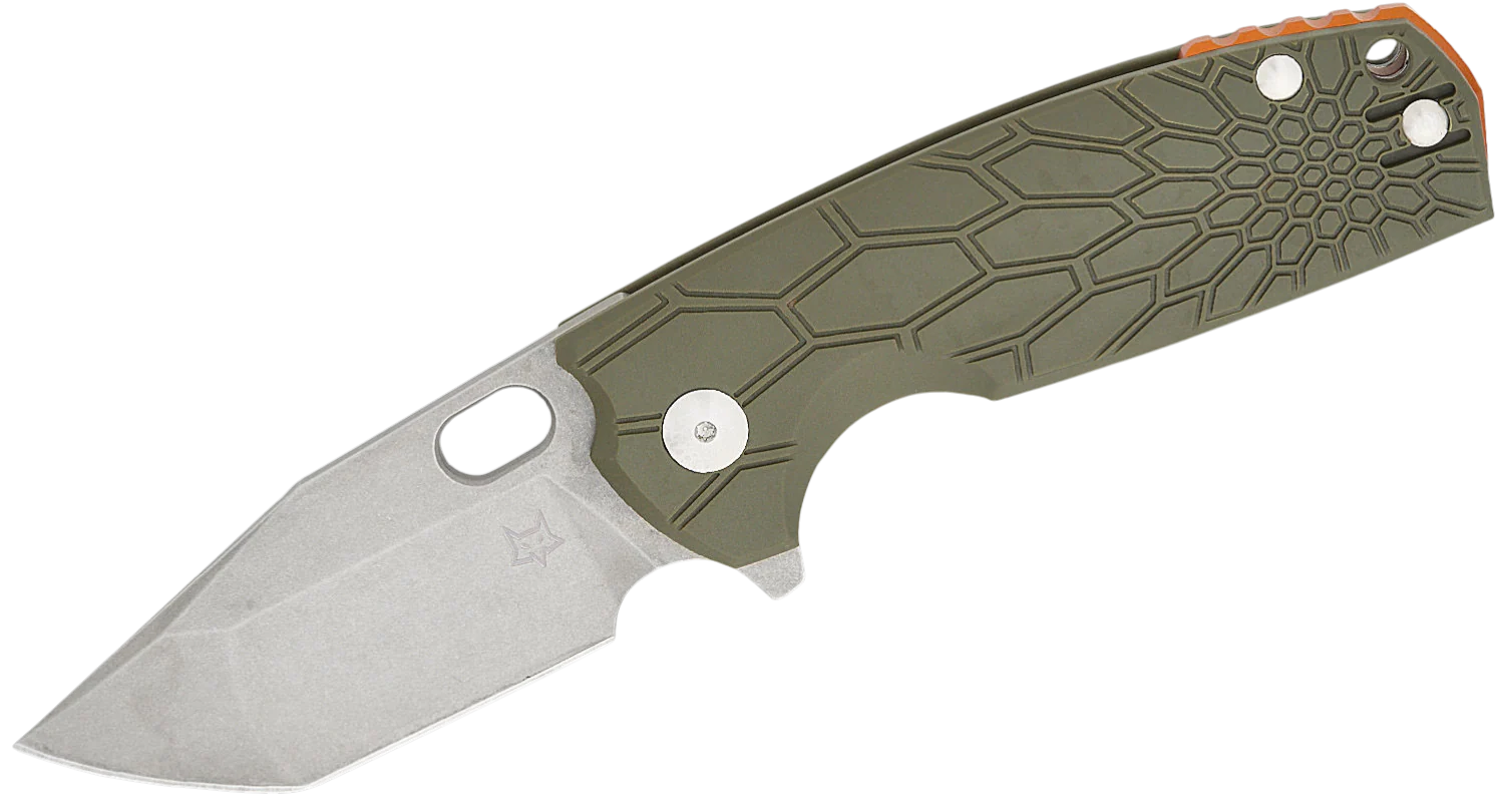 Fox ODS Jesper ( VOX Core 612 )- Liner Lock Flipper Knife 3.15" N690 Acid Stonewashed Tanto Blade, OD Green FRN Handles