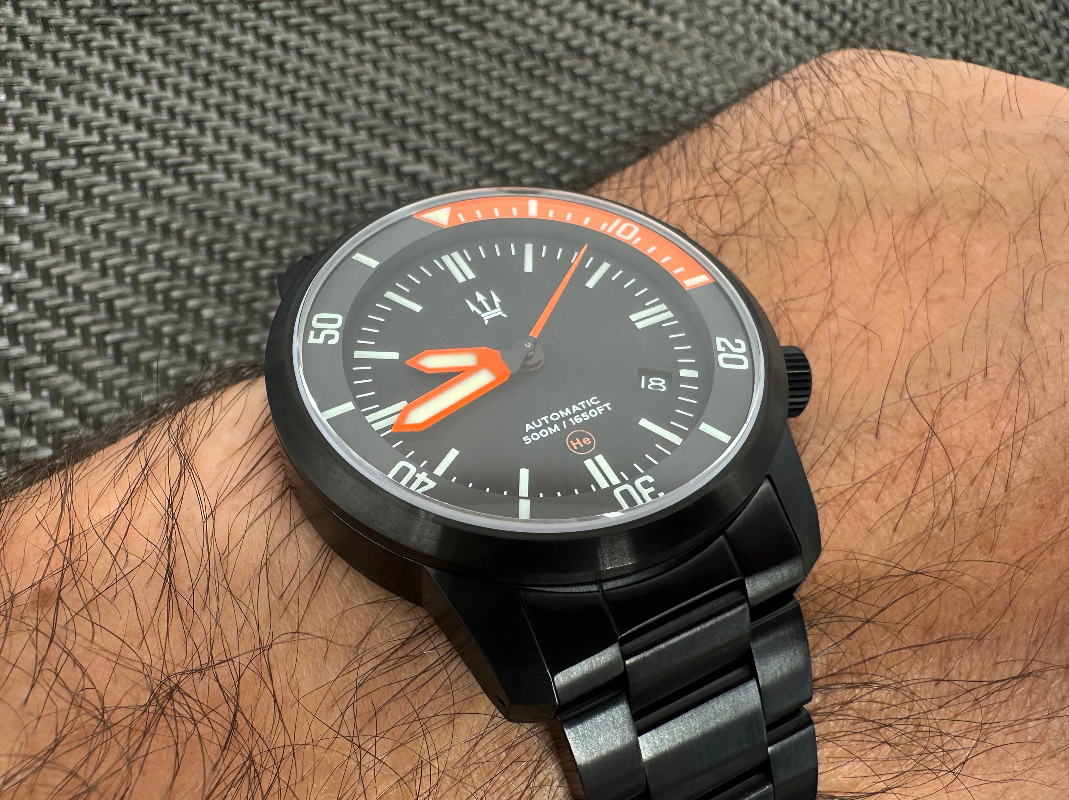 Black DLC - Stainless Steel DC-50 Dual Crown 50ATM Diver Automatic Watch With Date + Bracelet by Maratac® - Image 3