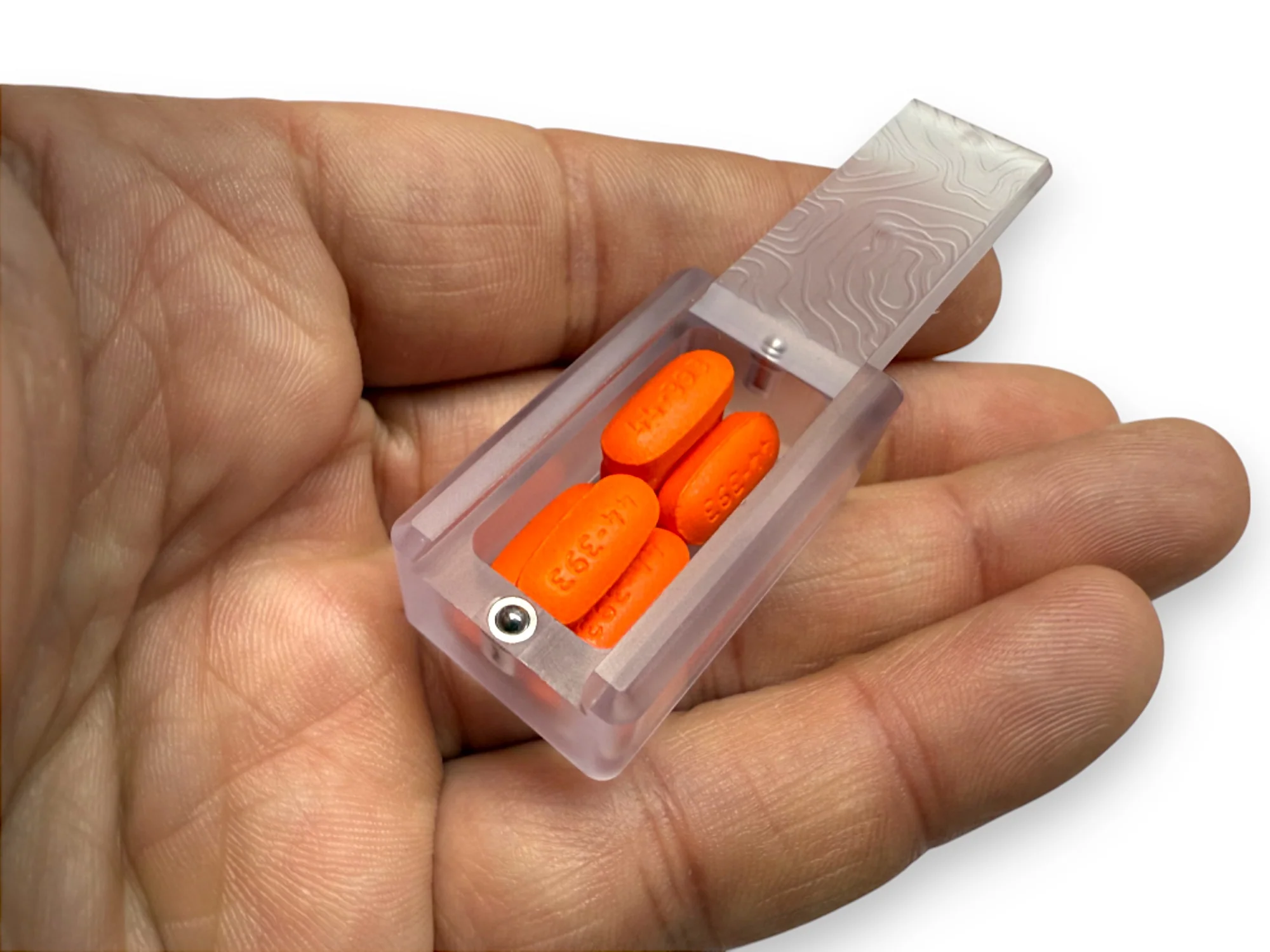 Tiny Polycarbonate Pocket Box - Gen 3 Topo + Orange Silicone Holder - Image 2